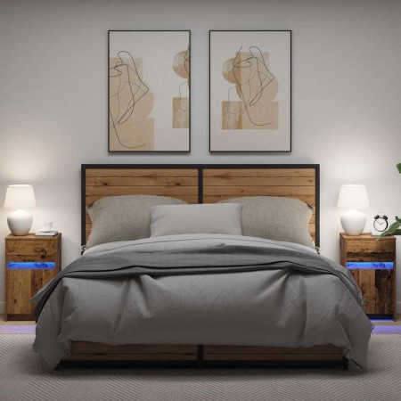 Armario de Noche LED 2 pcs Madera vieja 38 x 34 x 61 cm