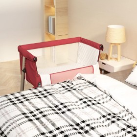 Crib with red linen fabric mattress by vidaXL, Cribs and beds for children - Ref: Foro24-10299, Price: 113,49 €, Discount: %