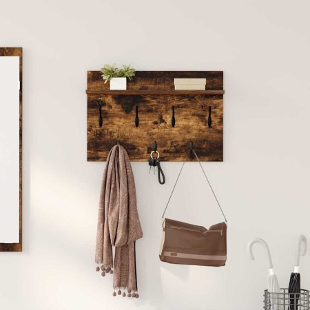 Perchero de pared con estante Roble ahumado 60 x 40 x 12 cm