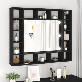 Mueble con espejo y luces LED negro 91x15x76,5 cm
