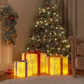 Cajas de regalo Navidad iluminadas 3 uds 64 LEDs blanco cálido