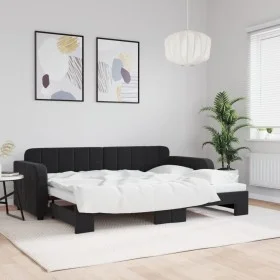 Ausziehbares Schlafsofa aus schwarzem Samt, 80 x 200 cm von vidaXL, Betten und Lattenroste - Ref: Foro24-3196926, Preis: 248,...