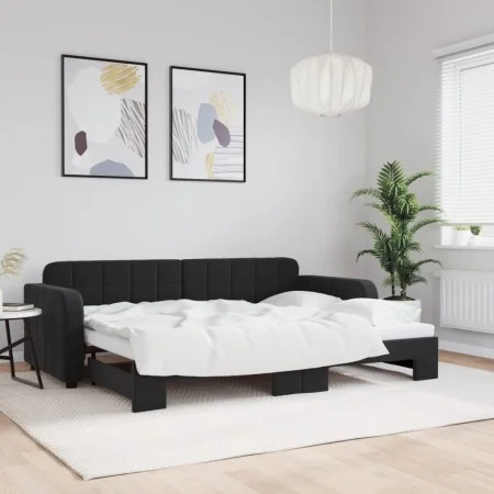 Ausziehbares Schlafsofa aus schwarzem Samt, 80 x 200 cm von vidaXL, Betten und Lattenroste - Ref: Foro24-3196926, Preis: 248,...