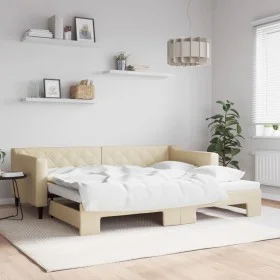 Ausziehbares Schlafsofa, cremefarbener Stoff, 90 x 200 cm von vidaXL, Betten und Lattenroste - Ref: Foro24-3197430, Preis: 25...