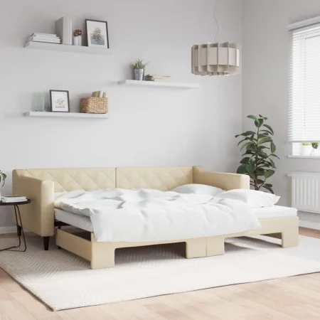 Trundle sofa bed cream fabric 90x200 cm by vidaXL, Beds and slatted bases - Ref: Foro24-3197430, Price: 249,41 €, Discount: %