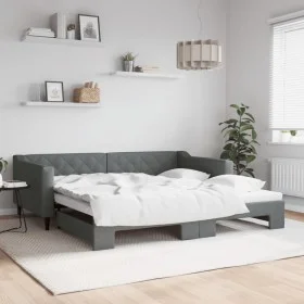 Trundle sofa bed dark gray fabric 100x200 cm by vidaXL, Beds and slatted bases - Ref: Foro24-3197432, Price: 261,54 €, Discou...