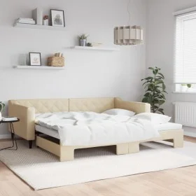 Trundle sofa bed cream fabric 100x200 cm by vidaXL, Beds and slatted bases - Ref: Foro24-3197435, Price: 263,38 €, Discount: %