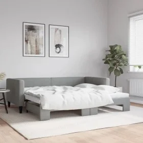 Trundle sofa bed light gray fabric 90x200 cm by vidaXL, Beds and slatted bases - Ref: Foro24-3196578, Price: 249,83 €, Discou...