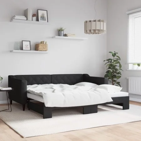 Trundle sofa bed black fabric 90x190 cm by vidaXL, Beds and slatted bases - Ref: Foro24-3197438, Price: 242,18 €, Discount: %