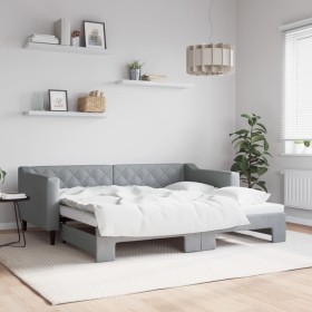Trundle sofa bed light gray fabric 90x190 cm by vidaXL, Beds and slatted bases - Ref: Foro24-3197436, Price: 246,11 €, Discou...