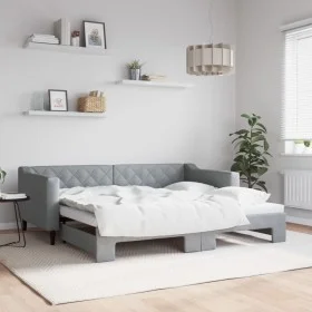 Trundle sofa bed light gray fabric 90x190 cm by vidaXL, Beds and slatted bases - Ref: Foro24-3197436, Price: 242,42 €, Discou...