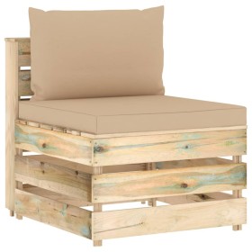 Zentrales Sektionssofa mit Kissen aus grau imprägniertem Holz von vidaXL, Modulare Sofas für den Außenbereich - Ref: Foro24-3...