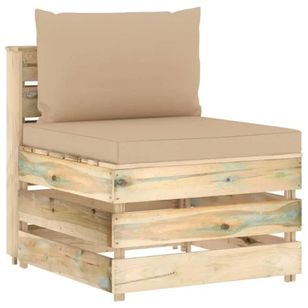 Central sectional sofa with gray impregnated wood cushions by vidaXL, Modular outdoor sofas - Ref: Foro24-3074510, Price: 84,...
