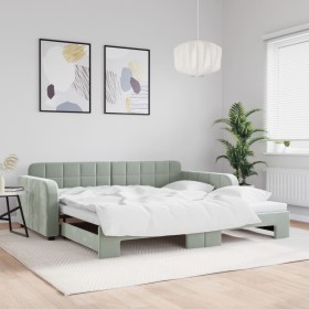 Ausziehbares Schlafsofa aus hellgrauem Samt, 100 x 200 cm von vidaXL, Betten und Lattenroste - Ref: Foro24-3196936, Preis: 31...