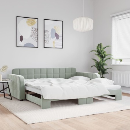 Ausziehbares Schlafsofa aus hellgrauem Samt, 100 x 200 cm von vidaXL, Betten und Lattenroste - Ref: Foro24-3196936, Preis: 33...