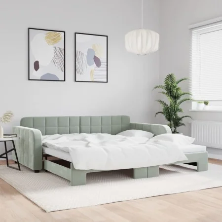 Light gray velvet trundle sofa bed 100x200 cm by vidaXL, Beds and slatted bases - Ref: Foro24-3196936, Price: 316,83 €, Disco...