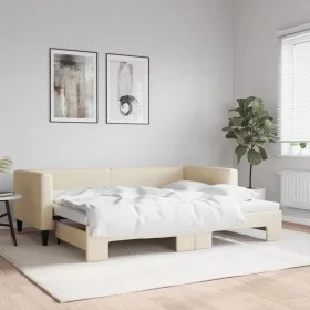 Trundle sofa bed cream fabric 90x200 cm by vidaXL, Beds and slatted bases - Ref: Foro24-3196582, Price: 248,22 €, Discount: %