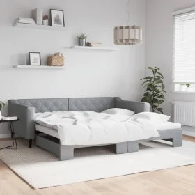 Trundle sofa bed light gray fabric 100x200 cm by vidaXL, Beds and slatted bases - Ref: Foro24-3197431, Price: 265,78 €, Disco...