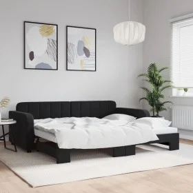 Ausziehbares Schlafsofa aus schwarzem Samt, 90 x 190 cm von vidaXL, Betten und Lattenroste - Ref: Foro24-3196944, Preis: 245,...