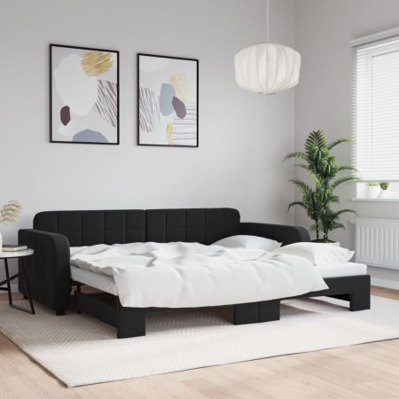 Ausziehbares Schlafsofa aus schwarzem Samt, 90 x 190 cm von vidaXL, Betten und Lattenroste - Ref: Foro24-3196944, Preis: 246,...