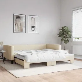 Trundle sofa bed cream fabric 100x200 cm by vidaXL, Beds and slatted bases - Ref: Foro24-3196587, Price: 256,76 €, Discount: %