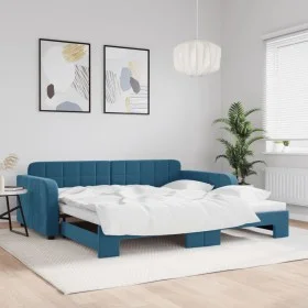 Ausziehbares Schlafsofa aus blauem Samt, 100 x 200 cm von vidaXL, Betten und Lattenroste - Ref: Foro24-3196935, Preis: 265,22...