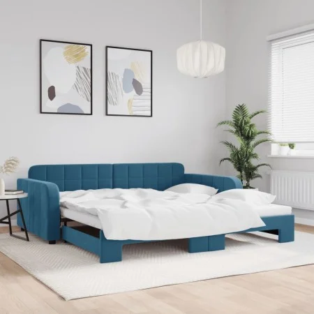 Ausziehbares Schlafsofa aus blauem Samt, 100 x 200 cm von vidaXL, Betten und Lattenroste - Ref: Foro24-3196935, Preis: 265,22...