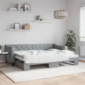 Trundle sofa bed light gray fabric 80x200 cm by vidaXL, Beds and slatted bases - Ref: Foro24-3197421, Price: 246,88 €, Discou...