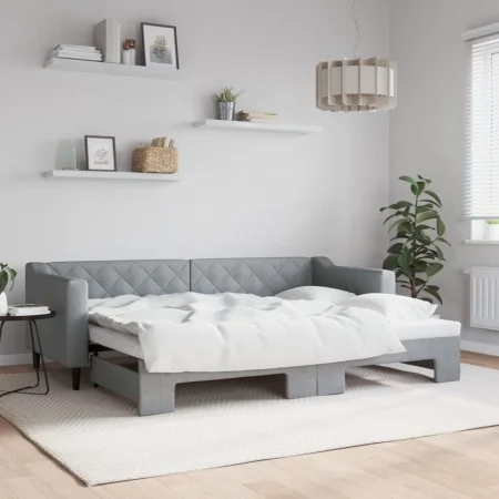 Trundle sofa bed light gray fabric 80x200 cm by vidaXL, Beds and slatted bases - Ref: Foro24-3197421, Price: 246,85 €, Discou...