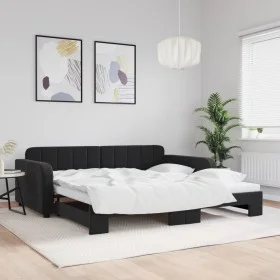 Ausziehbares Schlafsofa aus schwarzem Samt, 100 x 200 cm von vidaXL, Betten und Lattenroste - Ref: Foro24-3196940, Preis: 271...