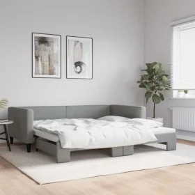Trundle sofa bed light gray fabric 100x200 cm by vidaXL, Beds and slatted bases - Ref: Foro24-3196583, Price: 258,07 €, Disco...
