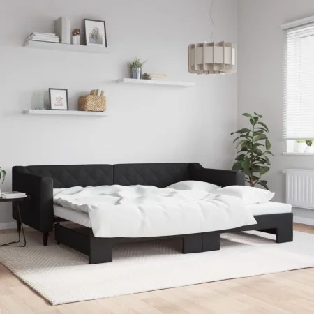 Ausziehbares Schlafsofa aus schwarzem Stoff, 90 x 200 cm von vidaXL, Betten und Lattenroste - Ref: Foro24-3197428, Preis: 250...