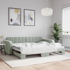 Ausziehbares Schlafsofa aus hellgrauem Samt, 90 x 200 cm von vidaXL, Betten und Lattenroste - Ref: Foro24-3196929, Preis: 256...