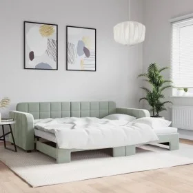 Ausziehbares Schlafsofa aus hellgrauem Samt, 90 x 200 cm von vidaXL, Betten und Lattenroste - Ref: Foro24-3196929, Preis: 256...
