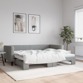Trundle sofa bed light gray fabric 90x190 cm by vidaXL, Beds and slatted bases - Ref: Foro24-3196588, Price: 272,55 €, Discou...