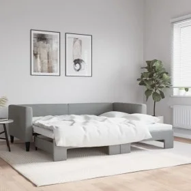 Trundle sofa bed light gray fabric 90x190 cm by vidaXL, Beds and slatted bases - Ref: Foro24-3196588, Price: 262,90 €, Discou...