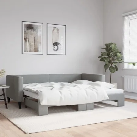 Trundle sofa bed light gray fabric 90x190 cm by vidaXL, Beds and slatted bases - Ref: Foro24-3196588, Price: 262,86 €, Discou...