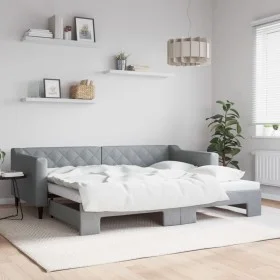 Trundle sofa bed light gray fabric 90x200 cm by vidaXL, Beds and slatted bases - Ref: Foro24-3197426, Price: 251,61 €, Discou...
