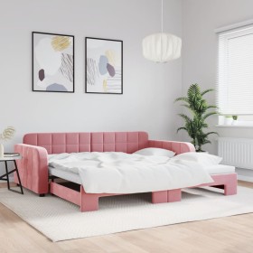 Sofá cama nido terciopelo rosa 100x200 cm