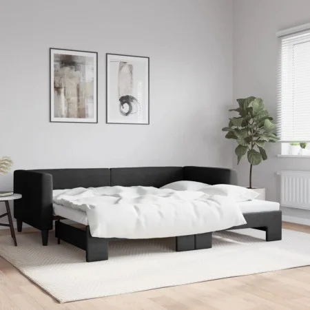 Ausziehbares Schlafsofa aus schwarzem Stoff, 90 x 190 cm von vidaXL, Betten und Lattenroste - Ref: Foro24-3196590, Preis: 266...