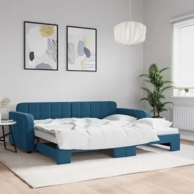 Ausziehbares Schlafsofa aus blauem Samt, 90 x 200 cm von vidaXL, Betten und Lattenroste - Ref: Foro24-3196928, Preis: 272,35 ...