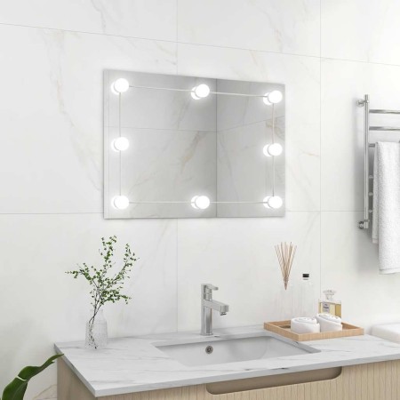 Espejo de pared sin marco con luces LED rectangular de vidrio