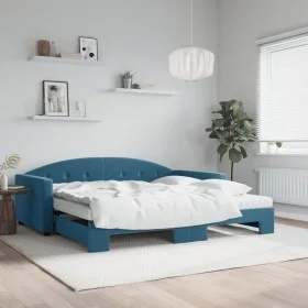 Trundle sofa bed with blue velvet mattress 100x200 cm by vidaXL, Beds and slatted bases - Ref: Foro24-3197331, Price: 421,47 ...