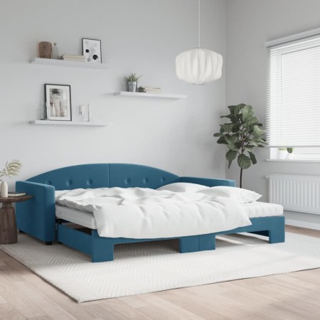 Trundle sofa bed with blue velvet mattress 100x200 cm by vidaXL, Beds and slatted bases - Ref: Foro24-3197331, Price: 422,16 ...