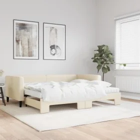 Trundle sofa bed with cream fabric mattress 90x200 cm by vidaXL, Beds and slatted bases - Ref: Foro24-3196600, Price: 441,67 ...