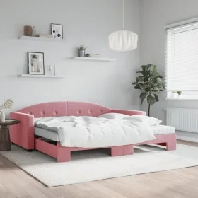 Trundle sofa bed with pink velvet mattress 100x200 cm by vidaXL, Beds and slatted bases - Ref: Foro24-3197335, Price: 436,98 ...