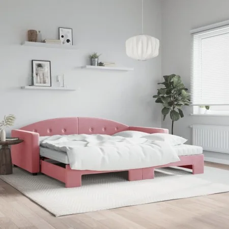 Trundle sofa bed with pink velvet mattress 100x200 cm by vidaXL, Beds and slatted bases - Ref: Foro24-3197335, Price: 437,29 ...