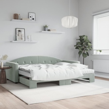 Trundle sofa bed with light gray velvet mattress 90x190 cm by vidaXL, Beds and slatted bases - Ref: Foro24-3197338, Price: 41...