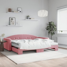Sofá cama nido con colchón terciopelo rosa 90x200 cm
