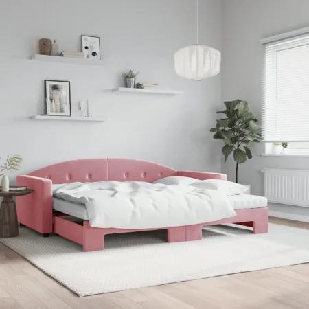 Trundle sofa bed with pink velvet mattress 90x200 cm by vidaXL, Beds and slatted bases - Ref: Foro24-3197328, Price: 442,18 €...
